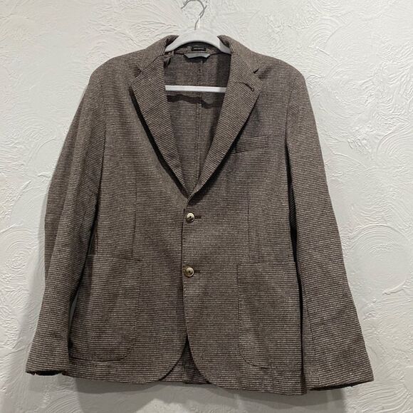 Massimo Dutti Brown Gingham Print Wool Blend Blazer Size 40 - Picture 1 of 11